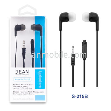 Auricolare Stereo Jack 3.5mm con Microfono S-215 Nero Blister