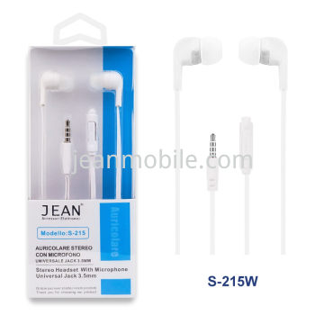 Auricolare Stereo Jack 3.5mm con Microfono S-215 Bianco Blister