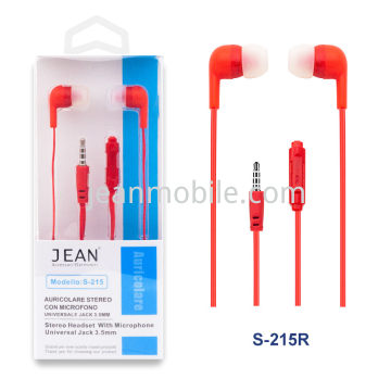Auricolare Stereo Jack 3.5mm con Microfono S-215 Rosso Blister