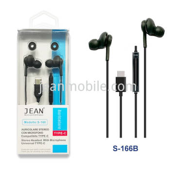 Auricolare Stereo TYPE-C con Microfono e Tasto Volume S-166 Nero Blister