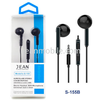 Auricolare Stereo Jack 3.5mm con Microfono e Tasto Volume S-155 Nero