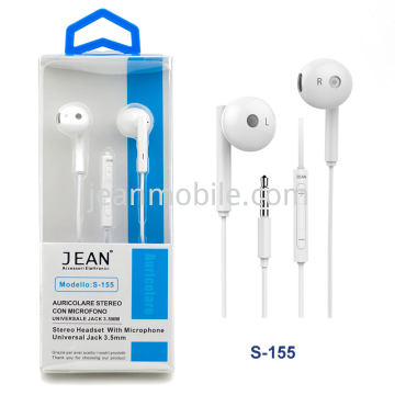Auricolare Stereo Jack 3.5mm con Microfono e Tasto Volume S-155 Bianco