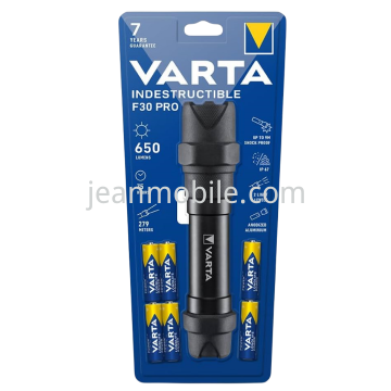 VARTA LED Taschenlampe Indestructible, F30 Pro 650lm, inkl. 6x Batterie Alkaline AA, Retail Blister Blister