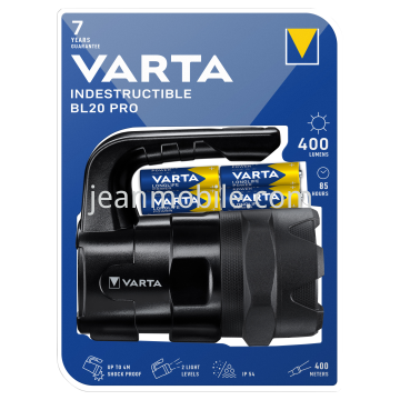 VARTA LED Taschenlampe Indestructible, BL20 Pro 400lm, inkl. 6x Batterie Alkaline AA, Retail Blister Blase