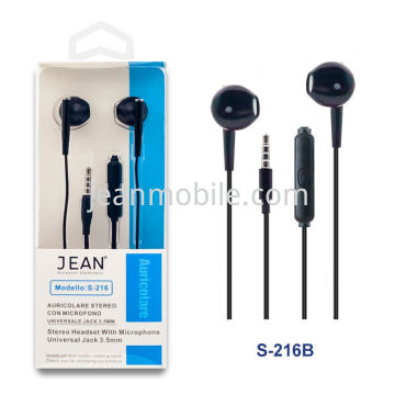 Jean Auricolare Stereo Jack 3.5mm con Microfono S-216 Nero