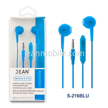 Jean Auricolare Stereo Jack 3.5mm con Microfono S-216 Blu