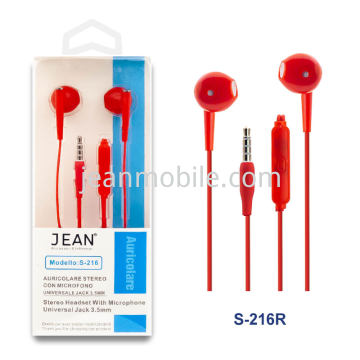 Jean Auricolare Stereo Jack 3.5mm con Microfono S-216 Rosso