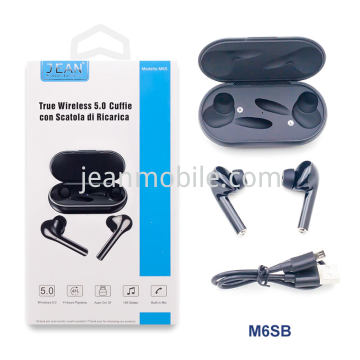 Jean True Wireless 5.0 Cuffie con Scatola di Ricarica M6S Nero