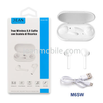 Jean True Wireless 5.0 Cuffie con Scatola di Ricarica M6S Bianco