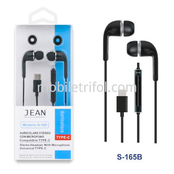 Jean Auricolare Stereo TYPE-C con Microfono e Tasto Volume S-165 Nero