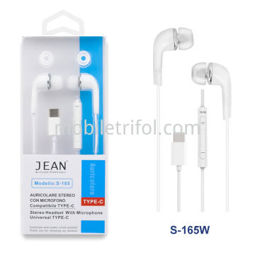 Jean Auricolare Stereo TYPE-C con Microfono e Tasto Volume S-165 Bianco