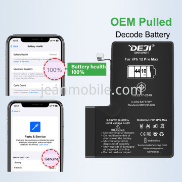 iPhone 12 Pro Max DEJI Battery 4400mAh Diagnosable Show 100% Battey's Health Blase