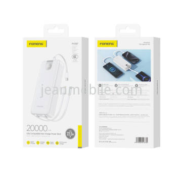 Foneng 20000mAh Power Bank with 3 Built-in Cables 22.5W PX107 Bianco